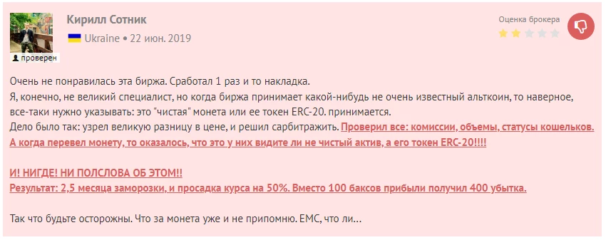 Негативные отзывы о бирже