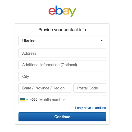 заполнение анкеты на ebay