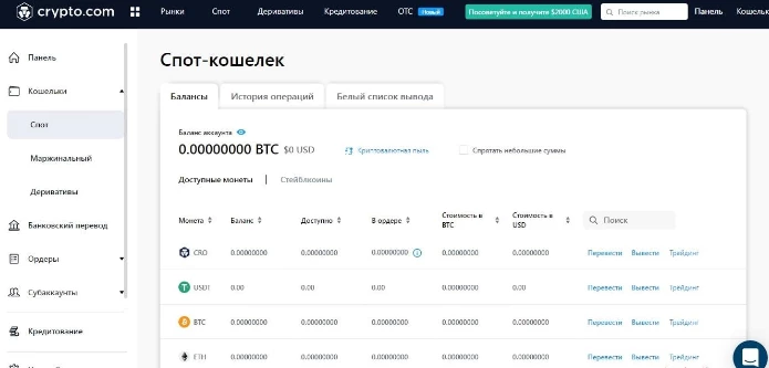 Спот-кошелек от КРИПТО