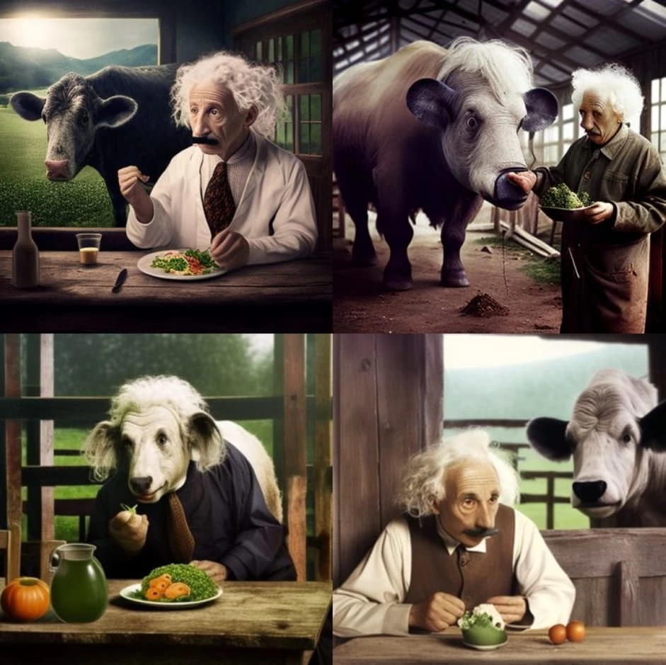 Альберт Эйнштейн, поедающий овощи