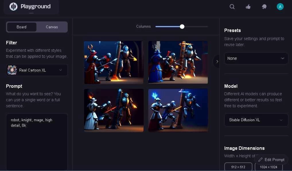 Playground с помощью расширения ControlNet создал иллюстрацию рыцарей на основе наброска