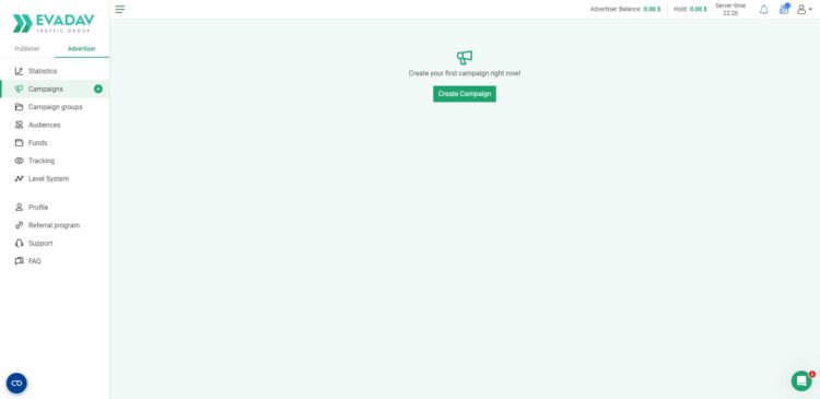 Создать кампанию можно в соответствующем разделе личного кабинета
