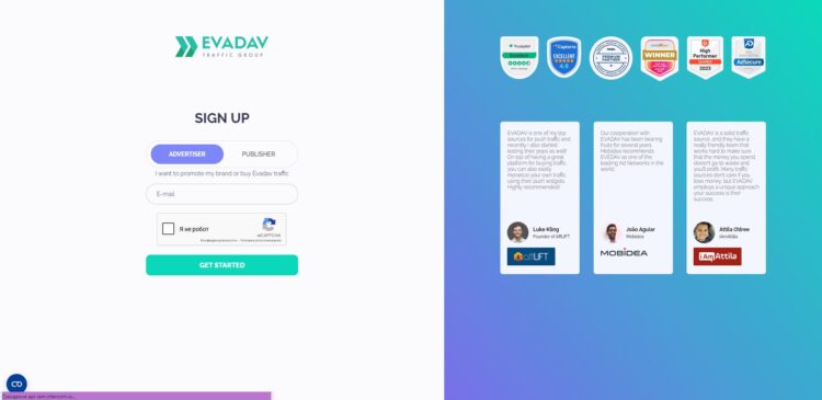 Регистрация в EVADAV в качестве рекламодателя