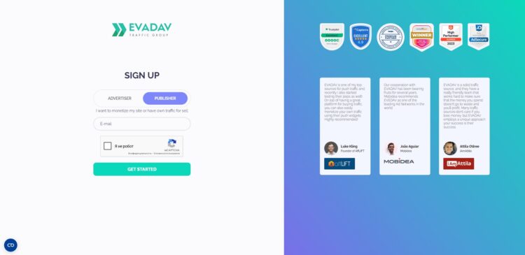 Регистрация в EVADAV в качестве паблишера