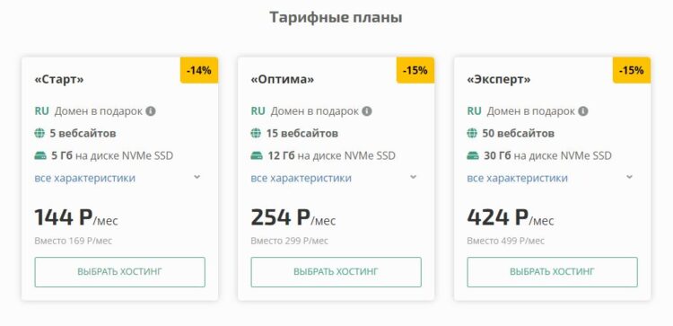 Актуальные тарифные планы хостинга Webnames.ru