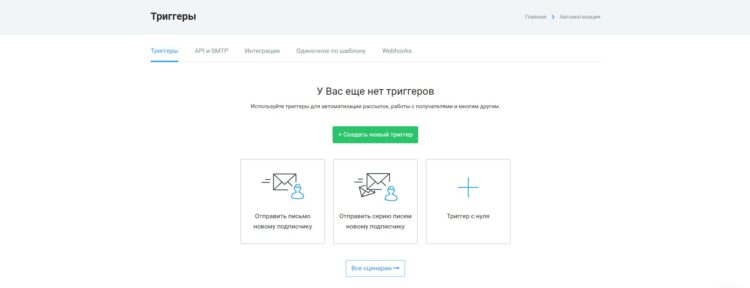 Сервис в том числе позволяет создавать триггерные рассылки