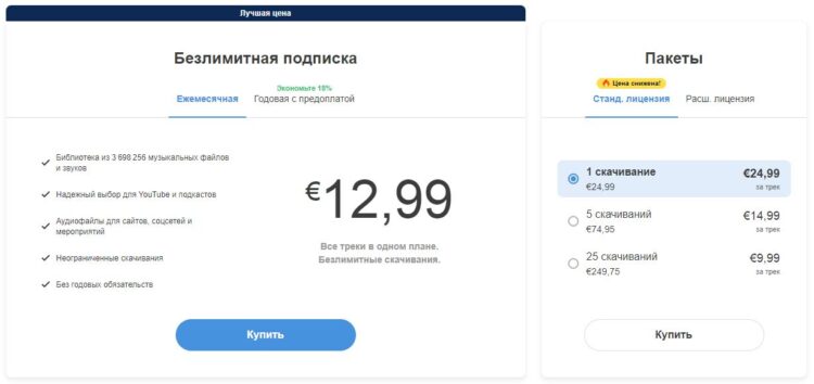 Актуальные тарифы на звуковые эффекты и музыку
