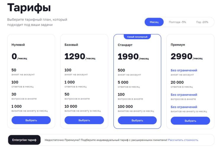 Актуальные тарифы сервиса ВебАск