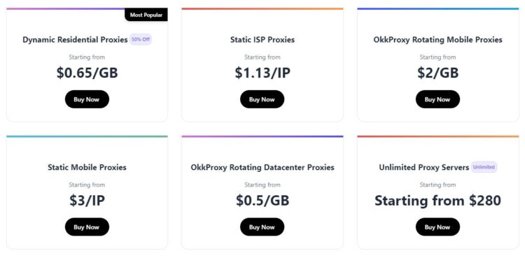 Список актуальных тарифов okkproxy.com