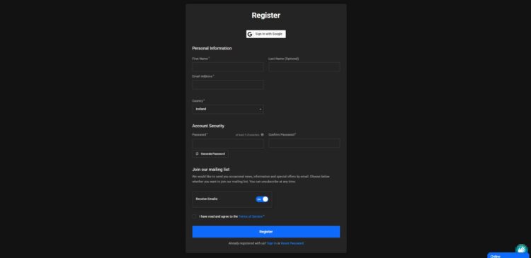 Форма регистрации для новых пользователей proxywing.com