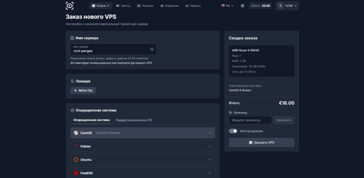 Настройте ваш VPS сервер и оформите заказ