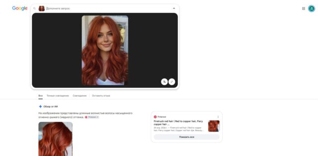 Результат поиска по фото в Google