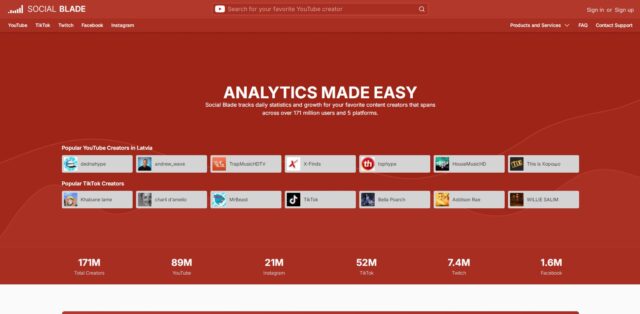 SocialBlade — веб-сайт, который отслеживает статистику и аналитику социальных сетей